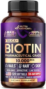 Biotin 10000mcg with Silicon - Pharmaceutical Grade Biotin Supplement for Women - Hair Growth Support, Skin & Nails - Max Strength & 100% Bioavailability - Made in USA - 120 Softgels, 120 Days Supply