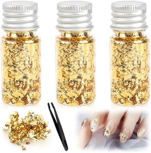 VFANDV Feuille d'or, 3 Bouteilles de Feuilles d'or Décoratifs avec Pince à épiler Feuille d'or Artisanale Feuille Décorative pour la Peinture Art de la Résine Statue Dorée Art des Ongles