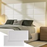 Elvone Upholstered Headboard Panels, 12 Panels Sized 7.8" x 15.7" Peel and Stick Padded Wall Panels for Kids, 3D Anti-Collision Wall Mounted Bed headboard for Full, White