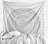 THE ART BOX Hippie Mandala Wall Hangings Medium Tapestry Silver and White - Indian Cotton Beach Wall Blanket, Bohemian Decor Tapestrys - Bedroom Aesthetic Tapestries - 60x54 inch