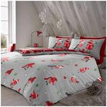 GC GAVENO CAVAILIA Reversible Flannelette Duvet Cover, Brushed Cotton Bedding Quilt Set, Soft Bed Covers, Winter-Grey/Red, King