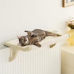 MEWOOFUN Window Sill Mount Cat Perch for Indoor Cats, One-Step Sliding Adjustment Cat Window Hammock with Removable Covers, Suction Cup-Free Cat Bed for Windowsill & Bedside (Beige, Medium)