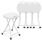 Goplus Folding Stool, 4 Pack 18 inch Foldable Camping Stool for Adults with 440 lb Capacity, Portable Plastic Fold up Stool, Collapsible Round Stool with Handle for Fishing Hiking Gardening BBQ, White