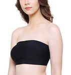 GLAMORAS Women Nylon Spandex Elastane Padded Strapless Wired Tube Bra Stretchable Seamless Removable Pads for Women Everyday Regular Daily Tube Bras- Free Size, Black