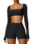 YEOREO Kyla Women Crop Top Long Sleeve Padded Sports Low Medium Impact Yoga Shirt Workout Top Black S