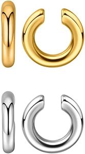 Preskiers Ear Cuffs for Women,Ear Cuff, Chunky Huggie Hoop Earrings,Cartilage Upper Non Piercing,14k Gold and Silver Set 2pcs, Stainless Steel, No Gemstone
