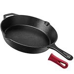 Pre-Seasoned Cast Iron Skillet (12-Inch) w/Handle Cover Oven Cookware - Heat-Resistant Holder - Indoor and Outdoor Use - Grill, Induction Safe