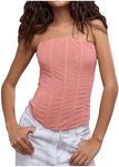 SHENHE Women's Vintage Strapless Boned Mesh Bustier Corset Top Bodyshaper Tube Top Pink Small