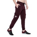 BLUE STAR SHARK Men's Premium Lycra Stretchable Regular Fit Cargo Stylish Joggers Track Pant Lower | Smooth Soft Feel, with Pockets | Logo on Front Wine