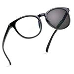 LifeArt Bifocal Reading Glasses, Transition Photochromic Dark Grey Sunglasses with Round Frame, Dual-use for Outdoor UV Protection, Computer Reading Glasses, reduce glare, eye fatigue (Black, 0.00/+2.75 Magnification)