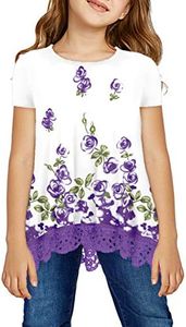 storeofbaby Short Sleeve Tunic for Girls Youth Casual Flower Print Tops Shirts