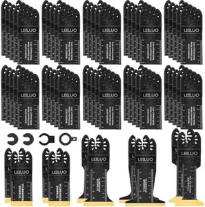 LEILUO 110 Pcs Oscillating Tool Blades Extra Long & Wide Titanium Multitool Blades for Wood Metal Oscillating Saw Blade with Storage Bag Compatible with DeWalt Milwaukee Dremel Makita and More