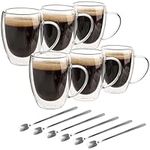 BELLE VOUS 6 Pack of Double Walled Glass Coffee Mugs - 350ml/12oz Cups with Handles - Insulated Heat-Resistant Borosilicate Glass Beverage Cups for Tea, Coffee, Cappuccino & Lattes