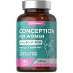 Conception Vitamins for Women | Fertility Support with 400µg Folic Acid, Vitamin C, Iron & Zinc | Pregnancy & Fertility | 90 Vegan Tablets | by Horbaach