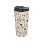 ECO CHIC Reusable Thermal Coffee Cup Stainless Steel Leakproof Insulated 330ml Travel Mug (Floral Beige)