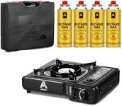Aspect Camping Stove Portable With 4 Butane Gas Camp Kitchen Equipment Single Burner Outdoor/Indoor - Camping Stove with Automatic Ignition & Heat Control - Cooking Grill, Picnics, BBQ – Black