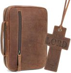 ELIZO Leather Bible Cover for Men Bible Case for Women Zippered Holder Protector Cross Church Tote Bag Carrying Organizer Sleeve Gift Study Saddle