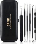 JPNK Blackhead Remover Tool Comedones Extractor Acne Removal Kit for Blemish, Whitehead Popping, 6 Pcs Zit Removing for Nose Face Tools with a Leather Bag (Black)