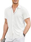 COOFANDY Mens Short Sleeve Shirt Summer Beach Shirts Tropical Shirts for Men Summer Shirts Hollow Out Shirt Floral Shirt Casual Vacation Shirts All White L