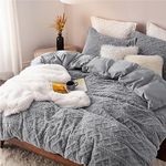 Bedsure Fluffy Comforter Cover Set - Faux Fur Duvet Cover King Size, Grey Plush Quilt Cover, 3 Pieces,1 Duvet Cover (104"x90") with Zipper Closure and 2 Pillow Shams, Comforter Not Included