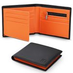 TEEHON RFID Blocking Wallet – Slim Genuine Leather Wallets for Men UK with 11 Card Slots, 2 Note Compartments & Coin Pocket – Minimalist Mens Wallet with Gift Box (Black & Orange)