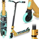 Joycruise Stunt Scooter Pro Trick Scooters for Kids & Teenagers Age 6+ Boys Girls, Kick Freestyle Beginner Scooter 360° Spin Handlebar, Robust Aluminum Frame 100mm Smooth Wheels (Black Gold)