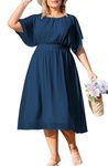 Hanna Nikole Summer Loose Chiffon Cape Crew Neck White Party Dress Plus Size for Women Navy Blue 16 Plus