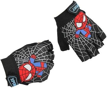 Miokkley Kids Fingerless Bike Gloves, Spider Superhero Sport Gloves for Children Monkey Bars Climbing Gloves Cycling Biking Fishing (Black, Medium for 9-12 Y)