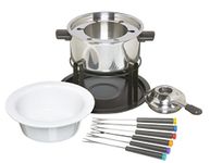 KitchenCraft 3-in-1 Fondue Set with Colour Coded Fondue Forks (for Chocolate, Meat and Cheese Fondue), Silver