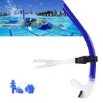 Swim Snorkel for Lap Swimming,Adult Swimmers Snorkeling Gear for Swimming Snorkel Training in Pool and Open Water,Center Comfortable Silicone Mouthpiece One-Way Purge Valve,With Nose Clip and Earplug