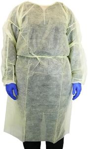 HCS Bulk Large PPE Gowns - Disposable Gowns, Medical Isolation Gowns - Disposable Medical Gowns, Single Layer, Spunbound - Elastic Cuffs, Neck & Waist Tie - Yellow Cover Gowns (50/Case)