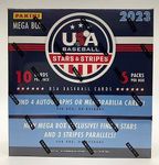 Panini 2023 Stars & Stripes Baseball Trading Card MEGA Box [6 Packs, 4 Autograph OR Memorabilia Cards] Team USA