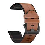 Abanen for Garmin Fenix 7X / Fenix 6X / Fenix 5X Watch Band, Quick Fit 26mm Soft Genuine Leather Hybrid Silicone Sweatproof Wristband Strap for Fenix 5X Plus,Enduro,Fenix 3(Brown)