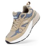 FitVille Mens Extra Wide Fit Trainers Walking Shoes with Arch Support High Rebound Comfortable Running Sneakers for Flat Feet Plantar Fasciitis Wide 7.5 UK Light Taupe/Steel Blue