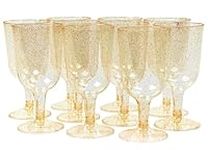 MATANA 50 Elegant Clear Hard Plastic Wine Glasses with Gold Glitter (170ml) - Sturdy & Reusable Glasses for Cocktails, Dessert - Birthdays, Weddings, Christmas, BBQ, Picnic, Parties