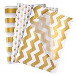 TUPARKA 60 Pcs Gold White Tissue Paper Bulk 3 Style Decorative Metallic Wrapping Paper for Gift Bags Birthday Christmas Party Decoration, DIY Arts Crafts Gold Dot Wave Design Patterned(60 Sheet)