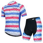 Red Blue Men Cycling Jersey Set Cycle Short Sleeve Shirt and 3D Cushion Shorts Padded Suit Biking Top XXL