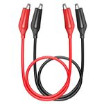 Cleqee 2PCS Alligator Crocodile Clips Electrical Test Leads Dual Ended Jumper Wires Insulated Cable for Circuit Connection Electrical Testing 50cm Red & Black