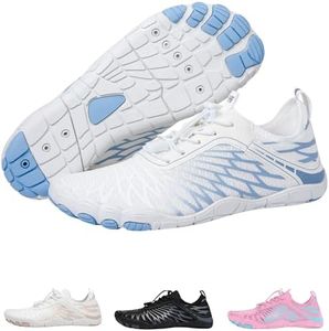 Hike Footwear HF Breathable Wide Toe Barefoot Shoes, Men Women, Non - Slip, Minimalist Athletic Footwear, Walking, Running, Hiking and Daily Wear White/Blue