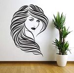 DXLING Removable Vinyl Wall Stickers Home Decor Hair Beauty Salon Barbershop Sexy Girl Wall Stickers Woman Face 3D Home Decor D152 (Black)