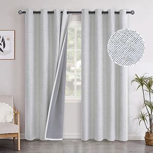 YoungsTex 100% Blackout Curtains with Liner for Bedroom, Linen Textured Grommet Thermal Insulated Window Curtains for Living Room, 2 Panels, 52 X 95 Inch, Linen