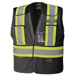 Pioneer Hi-Vis 5-pt Tear-Away Traffic Safety Vest - Breathable Poly Mesh - Drop Shoulder - Black - V1021470-S/M