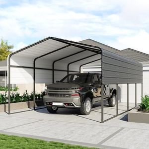 ACONEE Metal Carport 13x20 FT, Heavy Duty Carport with Galvanized Steel Roof & Frame, Outdoor Carport Canopy Garage Shelter with Sidewall Panel, Multi-use Storage Shed Car Port, 13'x20'x8.4', Grey
