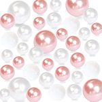 Cymtoo 140 Pieces Floating Pearl for Vase Filler Faux Pearls Beads for Brush Holder No Hole Gloss Pearl Beads for Vase Home Party Wedding Decor, 10/14/20 mm(White, Pink)