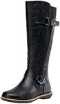 Jeossy Women's 9656 Knee-High Riding Boots Comfortable BlackPu Boots with Zipper Size 9(DJY9656 blackpu 09)