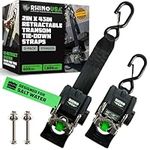 Rhino USA Retractable Transom Tie-Down Straps (2-Pack) - 1,800 lb Guaranteed Max Break Strength, Heavy Duty 2" x 43" Marine Trailer Tie Downs for Boat, Jet Ski, Seadoo and More!