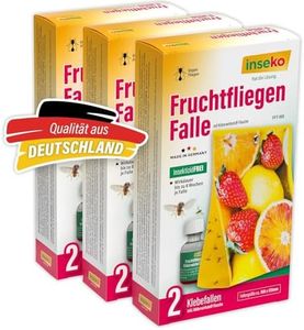 inseko 3X Fruchtfliegenfalle Set – Obstfliegenfalle für die Küche – inkl. Lockmittel & 2 Klebefallen – Sicher & Nachhaltig gegen Fruchtfliegen – Made in Germany