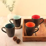 Anwaliya Matte Black Finish Ceramic Coffee Mug Set of 4 (280ml) Handcrafted Design Tea Cups Stackable, Chip Resistant, Large Serving Green Tea Cups, Multicolor Inside (Inner Color May Vary)