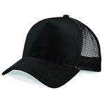 Plain Trucker Cap Mesh Back Baseball Cap Snapback - Black