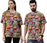 RodZen Couple Men's & Women's Cotton Oversized Printed T-Shirts (Pack of 2) (Men-XL, Women-2XL; Red)